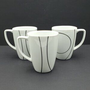 Corelle Coordinates Simple Lines Porcelain Mugs White Mugs Black Lines Circles